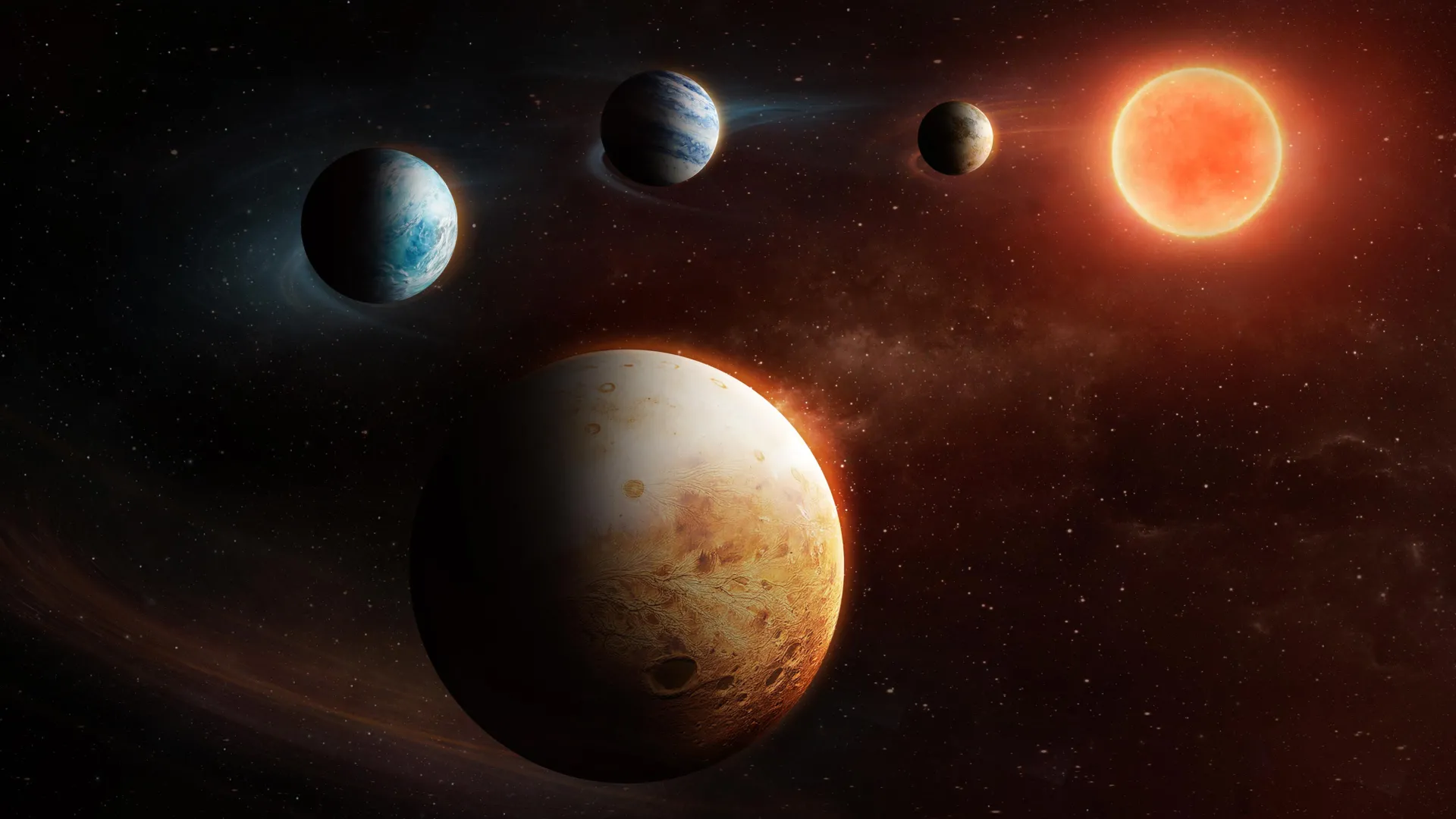 Ilustración editorial original con el título "Descubren un sistema planetario "al revés" que desafía ideas comunes sobre cómo se forman los mundos" y una composición abstracta asociada a Astronomía Y Espacio.