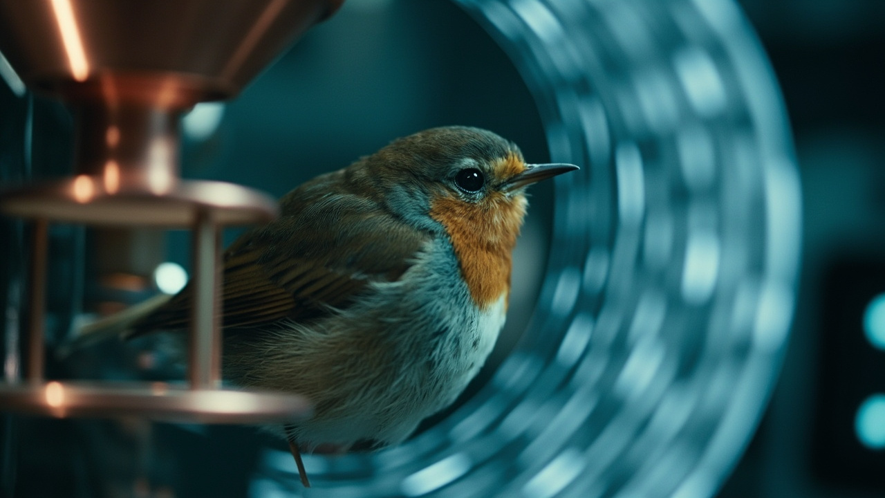 Imagen editorial generada por IA sobre Campos de radiofrecuencia pulsados desorientaron a aves migratorias en laboratorio.