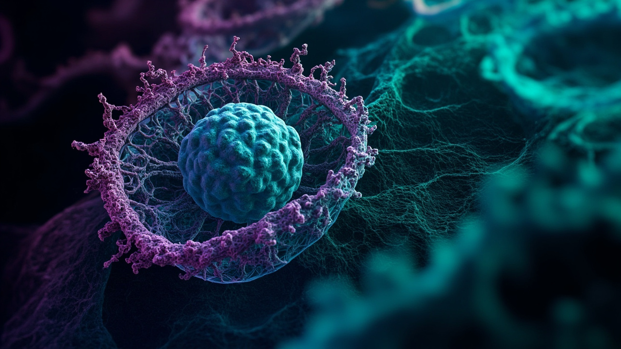 Ilustración de una célula con una bacteria en su interior.