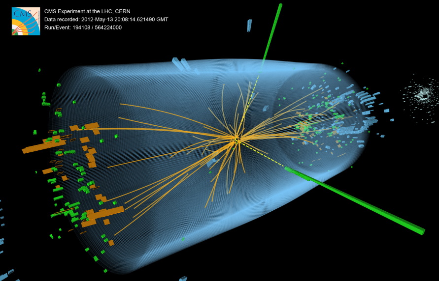 Ilustración de un mesón Bs neutro y su antipartícula, usada por CERN para explicar el estudio de CMS