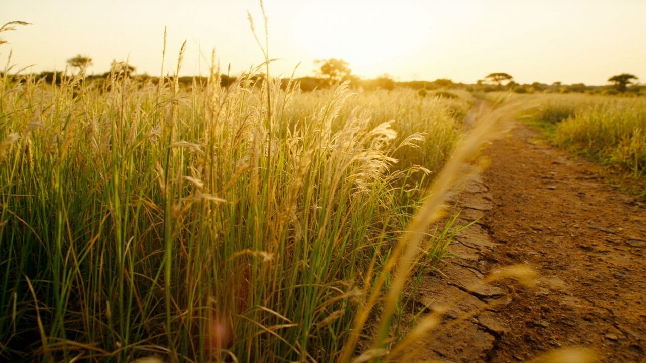 Imagen editorial generada por IA sobre Más CO2 también está impulsando a los pastos de las sabanas africanas.