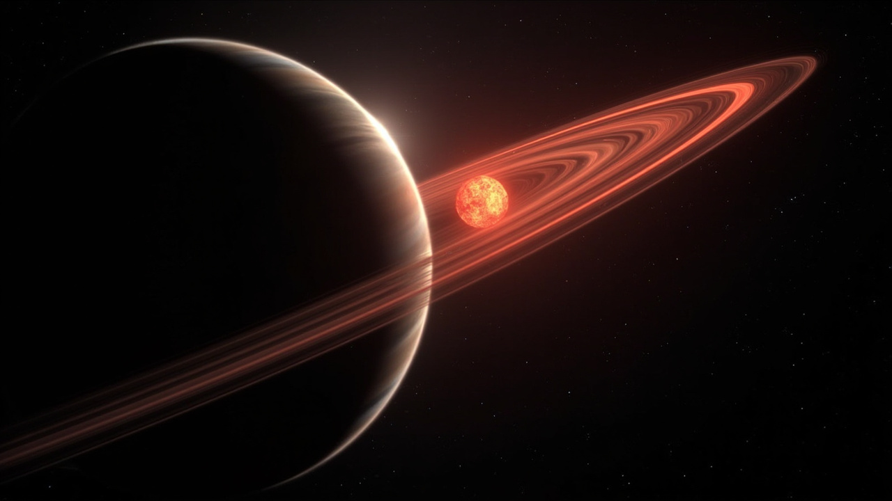 Imagen editorial generada por IA sobre Un exoplaneta "prohibido" tiene una atmósfera que desafía cómo se forman los gigantes gaseosos.
