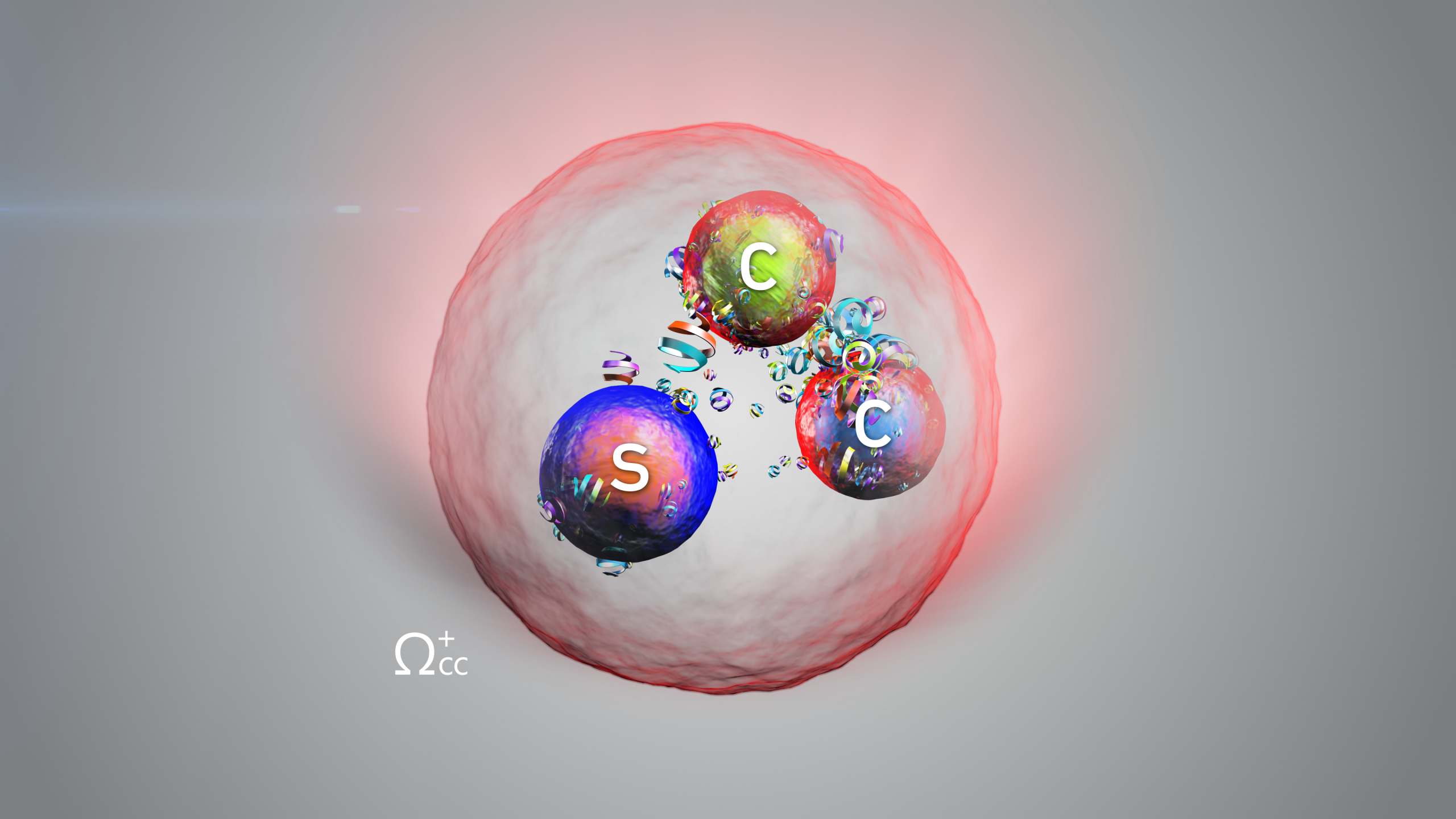 Ilustración de un barión formado por dos quarks charm y un quark strange