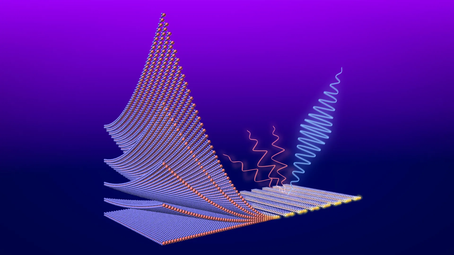 Una representación de una rejilla ultradelgada de diseleniuro de molibdeno que concentra luz dentro de una estructura nanométrica.