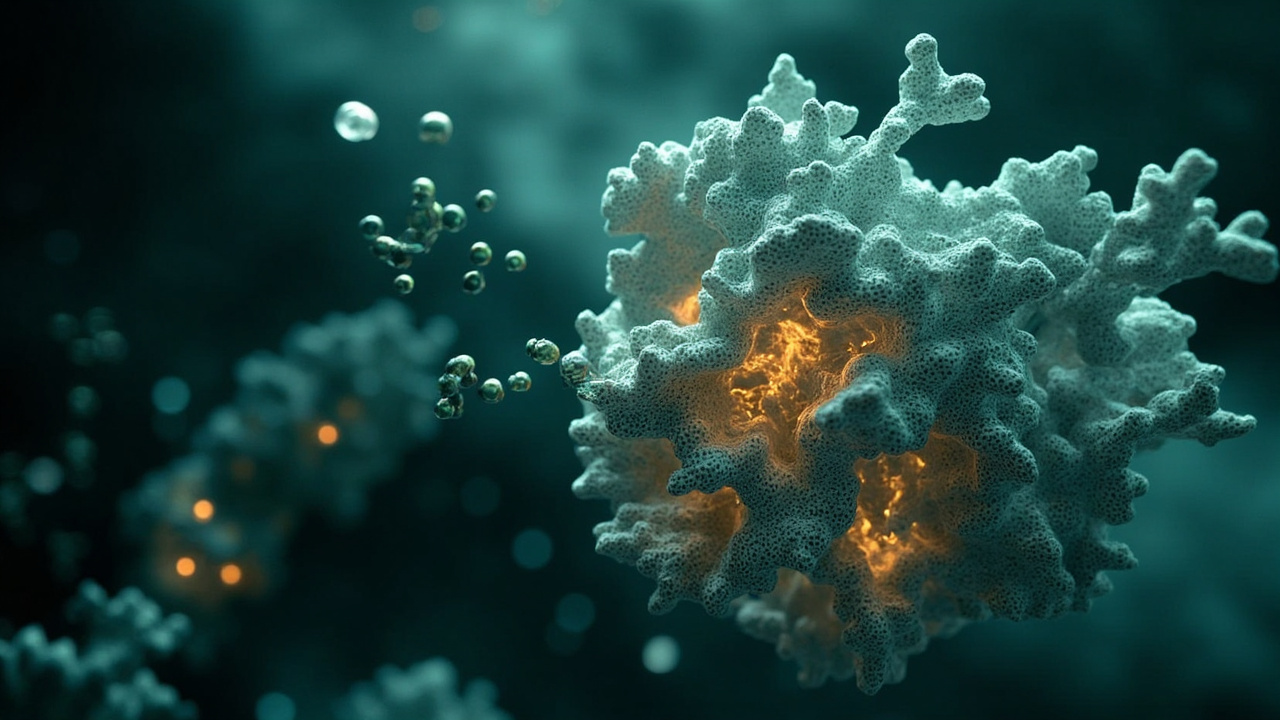 Imagen editorial generada por IA sobre Un mapa molecular revela cómo ciertos microbios fabrican metano.