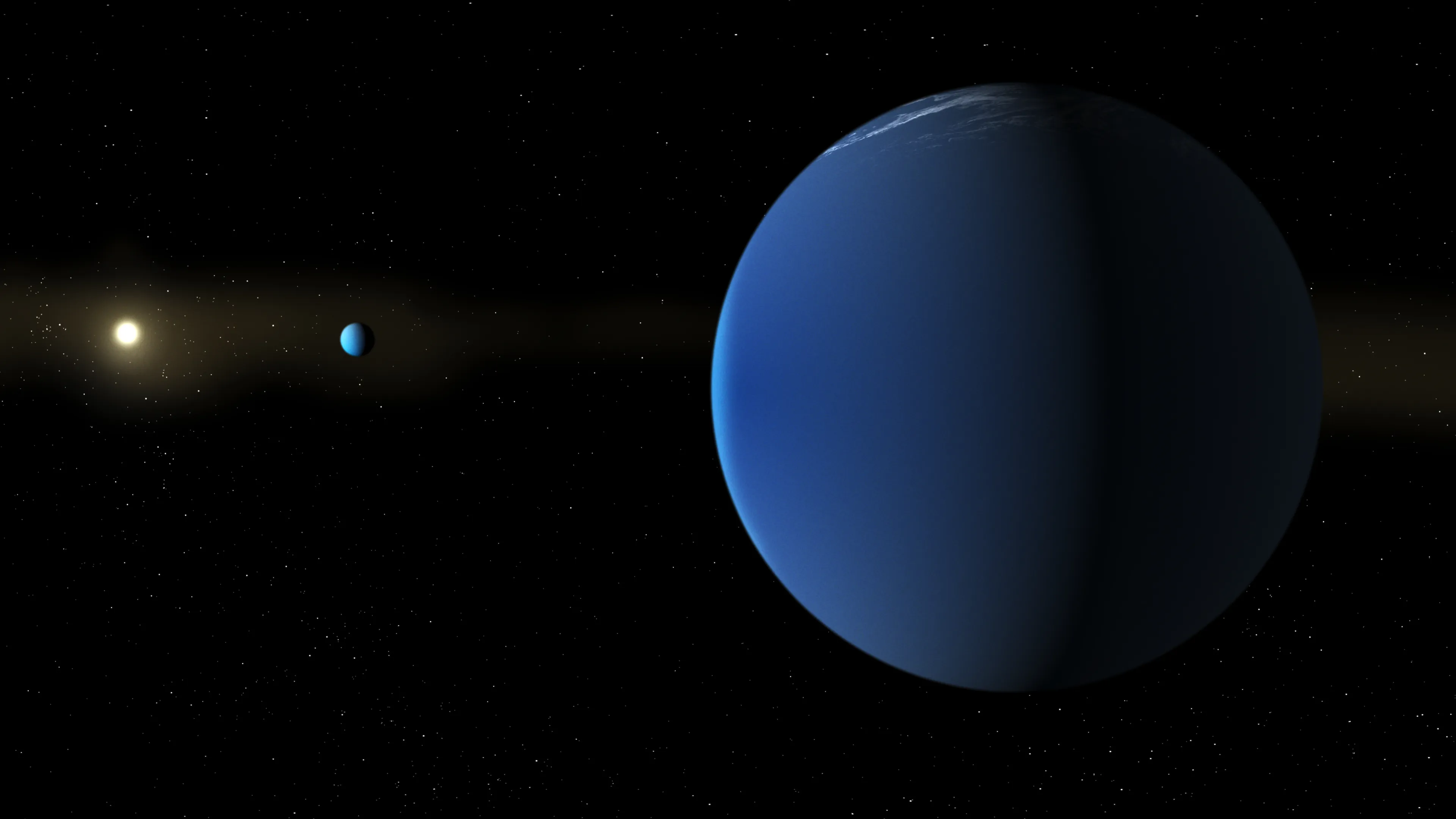 Ilustración de dos exoplanetas gigantes de muy baja densidad orbitando una estrella similar al Sol.