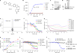 Figura científica con estructura de TRI-611 y resultados preclínicos de degradación de ALK.